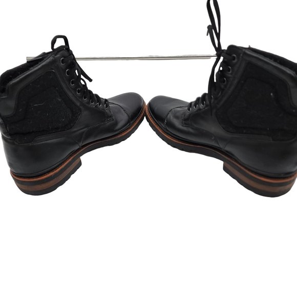 Zara Man Combat Boots Mens 41 Cap Toe Mid Winter Snow  Black Leather / Wool main image 4